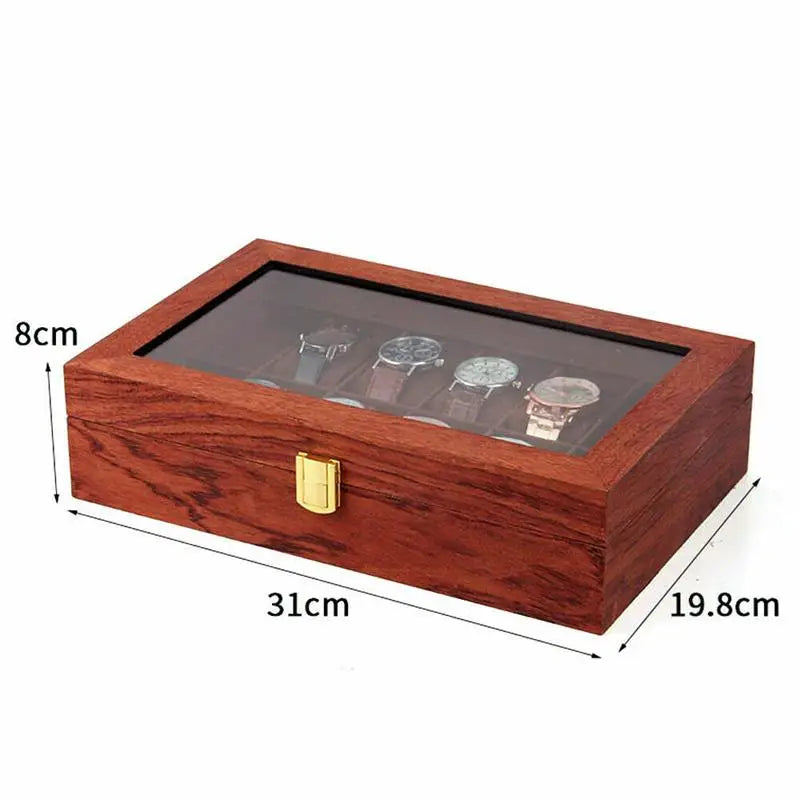 Showcase and protect your collection in style with our luxurious 12-slot wooden watch display box!