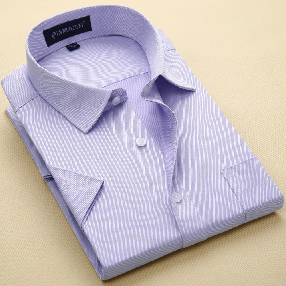 Mens Short Sleeve Turn-Down Collar Dress Shirt - Men's Formal Solid Color Summer Style Shirt