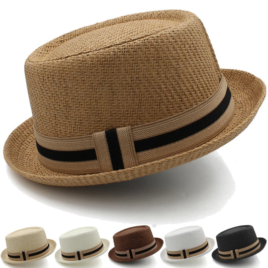 "Elevate your summer style with our Men’s Classical Straw Pork Pie Hat—perfect for the beach, travel, and every outdoor adventure."