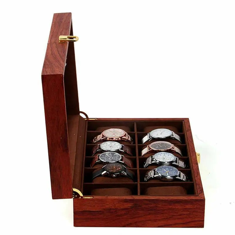 Showcase and protect your collection in style with our luxurious 12-slot wooden watch display box!