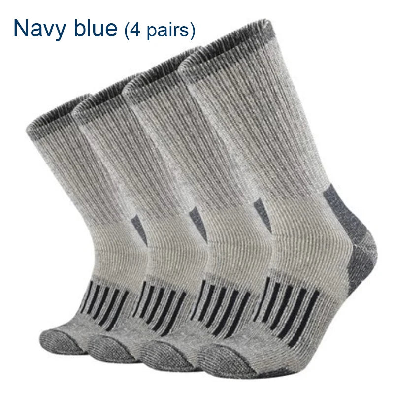 Experience warmth and comfort with our thicken, cushioned crew socks made from 80% Merino wool, perfect for hiking!