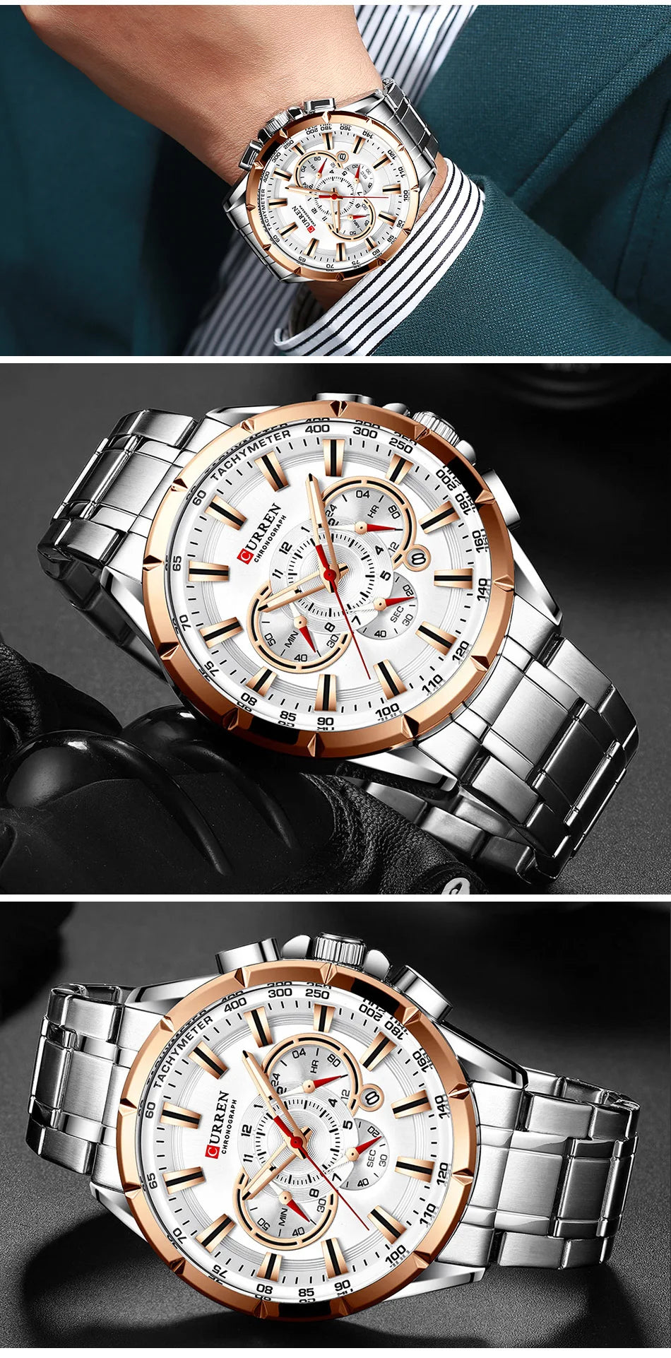 Introducing Curren men’s luxury chronograph quartz watch, a top brand for timeless elegance and precision.