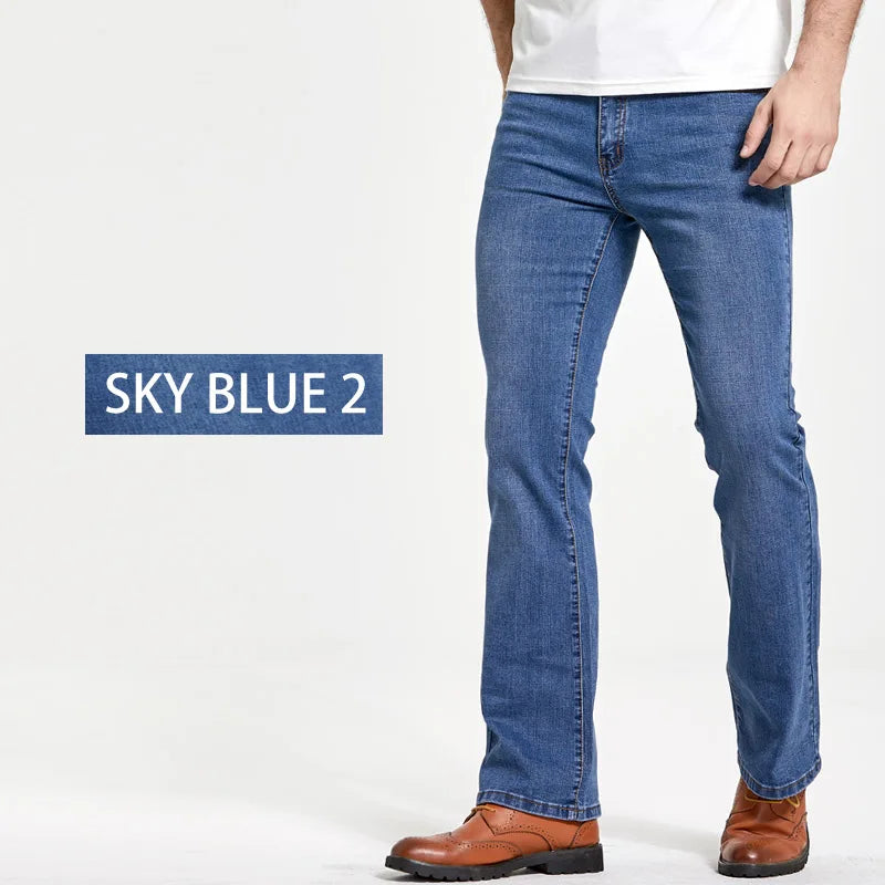 "Step out in style with our Designer Boot Cut Jeans—sleek, slightly flared, and made with stretch denim for a perfect slim fit in classic blue and black."