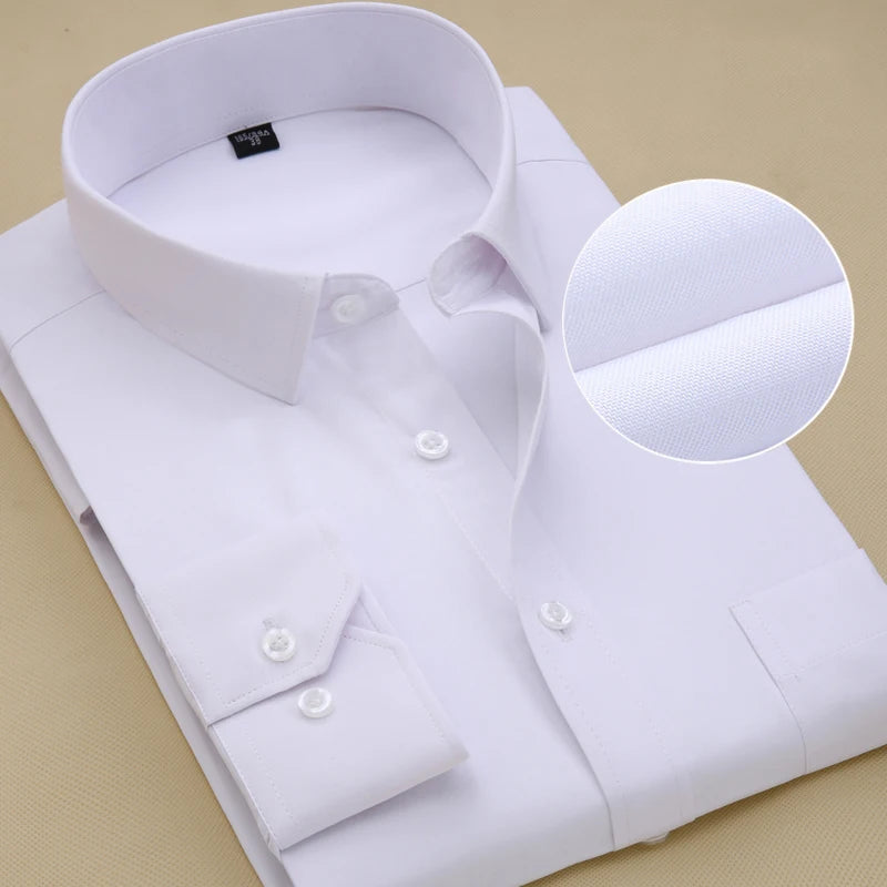 Looking for a stylish plus-size long sleeve dress shirt for men? Check out this white business formal wear in sizes 45-48.