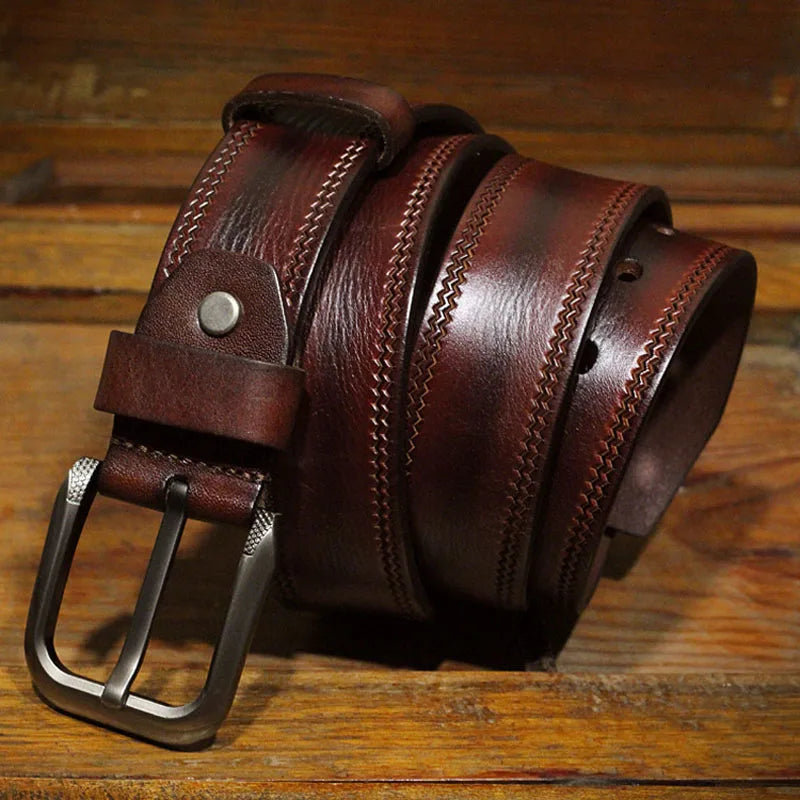 3.8cm men's cowskin belt - luxury full grain cowhide genuine leather belt with high-quality pin buckle strap for jeans.