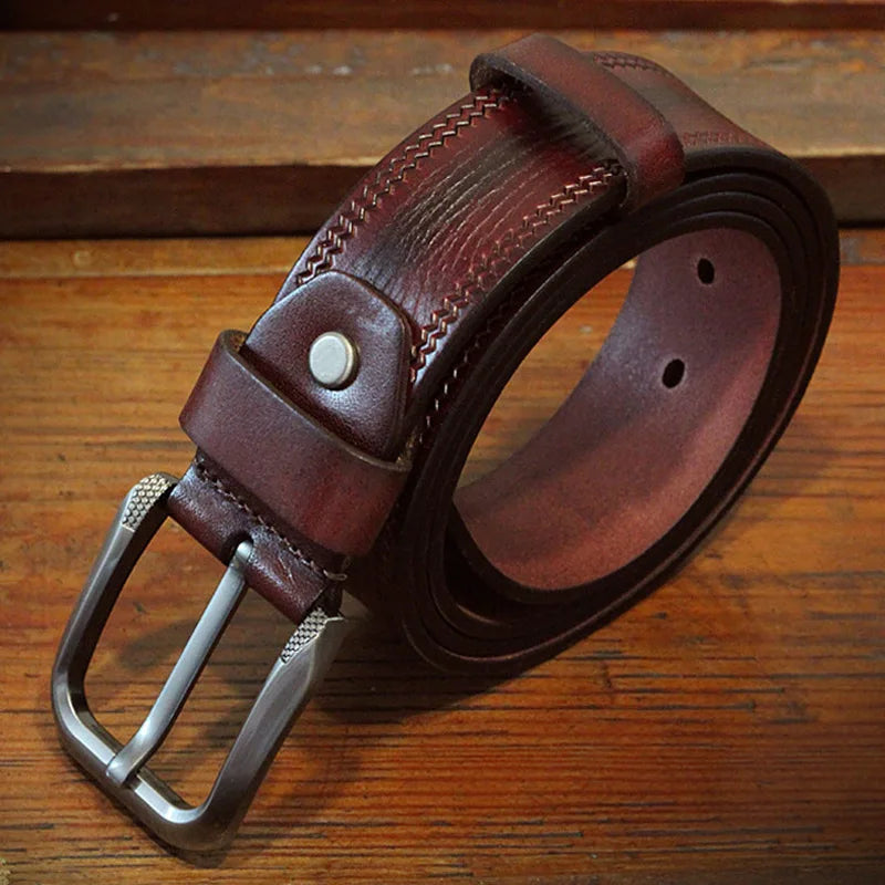 3.8cm men's cowskin belt - luxury full grain cowhide genuine leather belt with high-quality pin buckle strap for jeans.