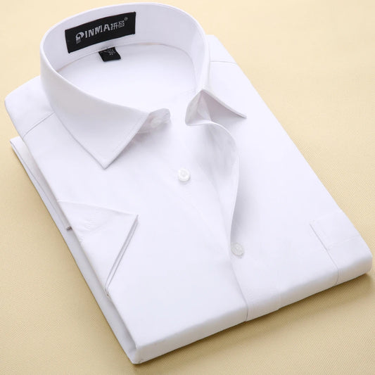 Mens Short Sleeve Turn-Down Collar Dress Shirt - Men's Formal Solid Color Summer Style Shirt