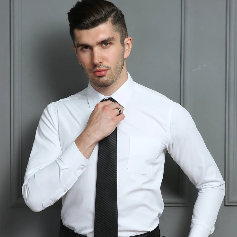 Looking for a stylish plus-size long sleeve dress shirt for men? Check out this white business formal wear in sizes 45-48.