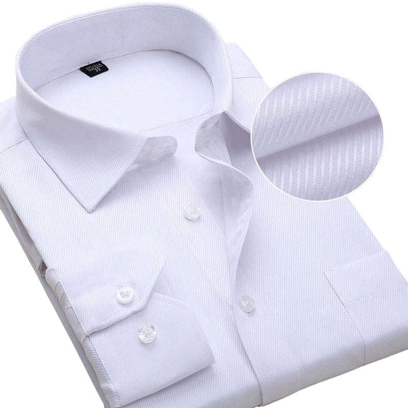 Looking for a stylish plus-size long sleeve dress shirt for men? Check out this white business formal wear in sizes 45-48.