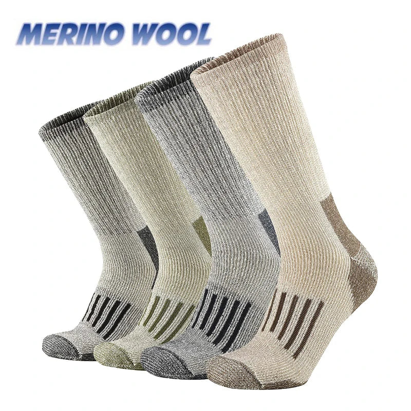 Experience warmth and comfort with our thicken, cushioned crew socks made from 80% Merino wool, perfect for hiking!