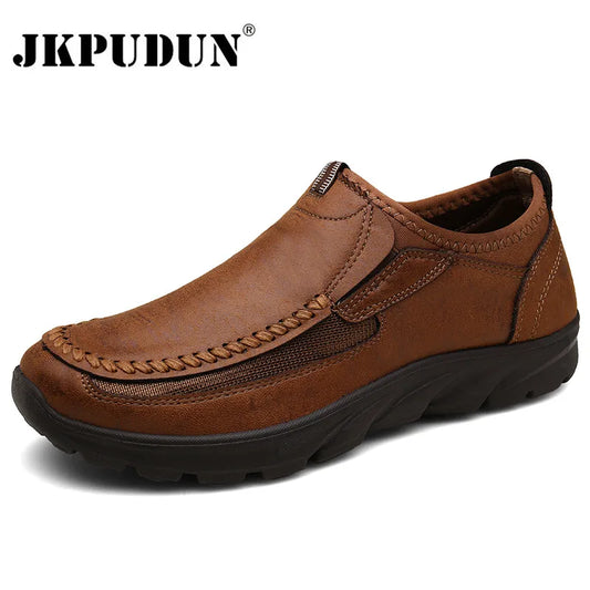 "Step into timeless style and comfort with our leather men's casual shoes. Our brand men's loafers moccasins are designed for breathability and easy slip-on wear, perfect for all your adventures. Available in plus sizes 39-48