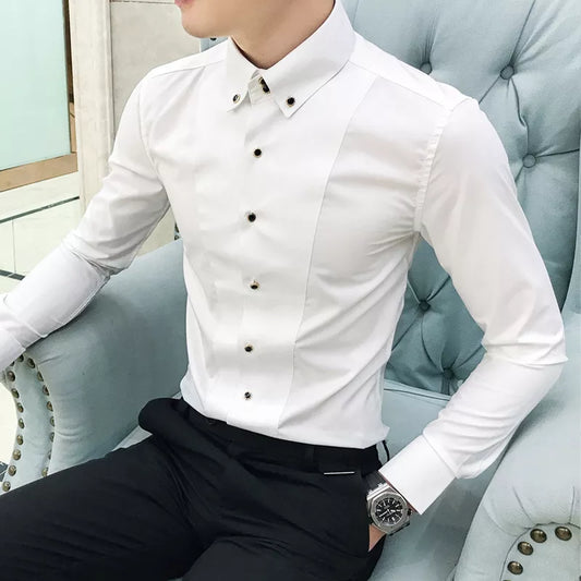 Introducing our luxury brand new men's long sleeve elegant shirt, crafted with sophistication and style in mind.