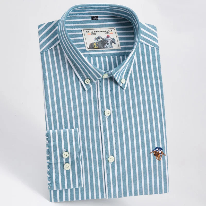 Experience timeless comfort and style with our men's long sleeve Oxford casual shirt, made from 100% cotton.