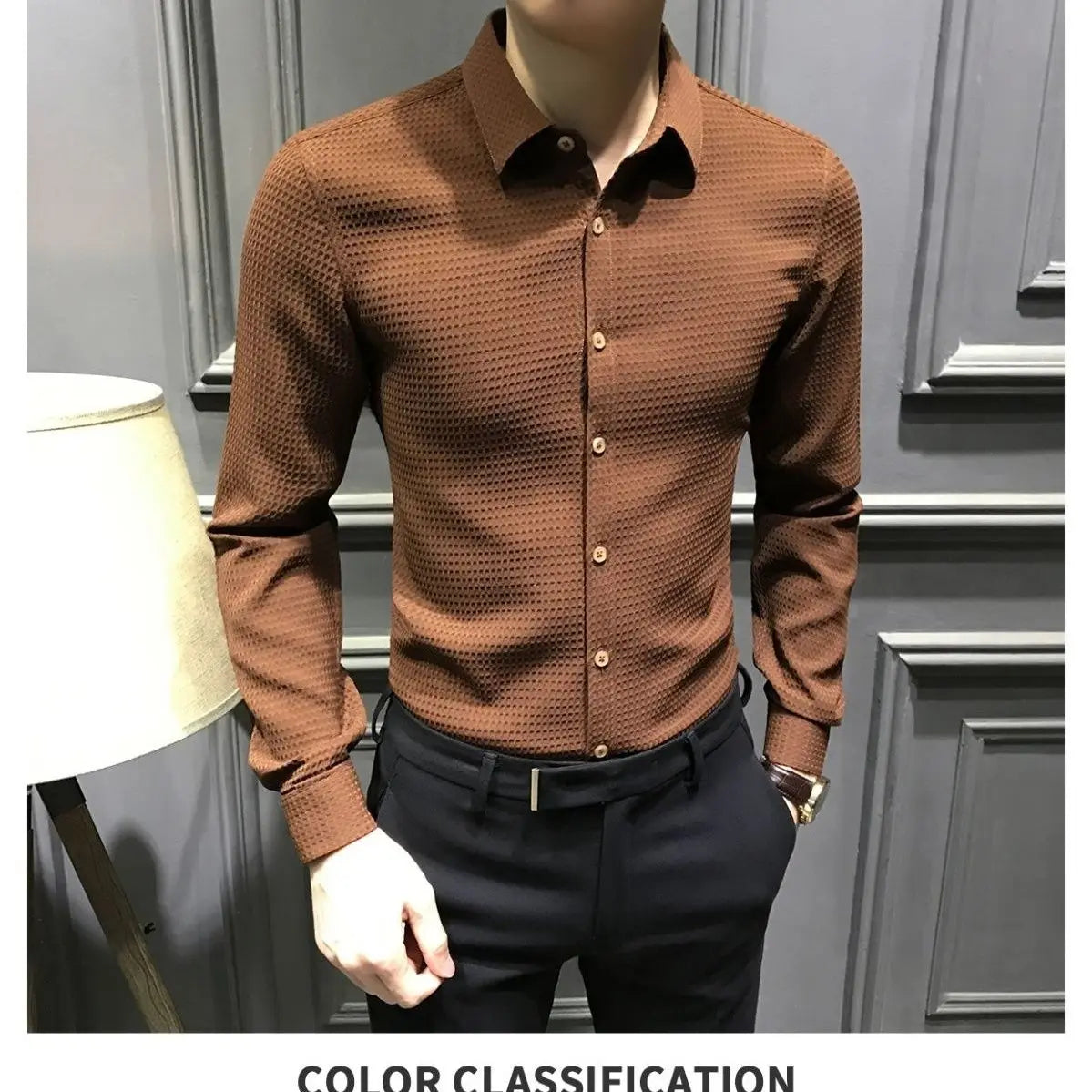 Elevate your wardrobe with the 2023 new fashion long sleeve shirt featuring solid colors and a stylish turn-down collar!