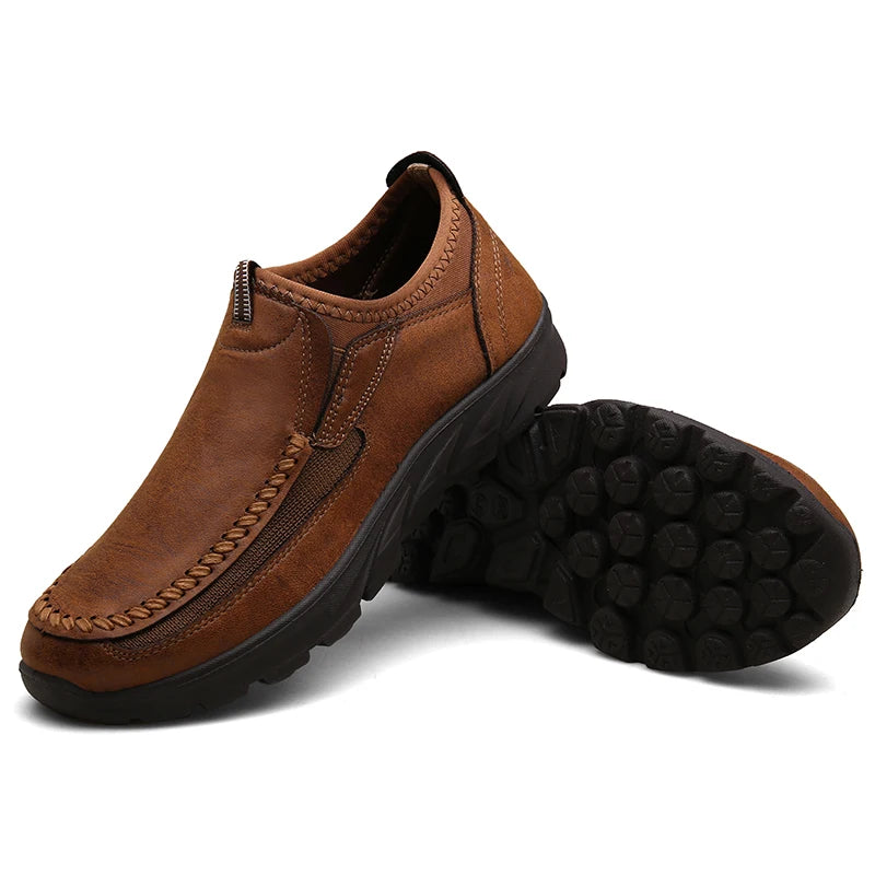 "Step into timeless style and comfort with our leather men's casual shoes. Our brand men's loafers moccasins are designed for breathability and easy slip-on wear, perfect for all your adventures. Available in plus sizes 39-48