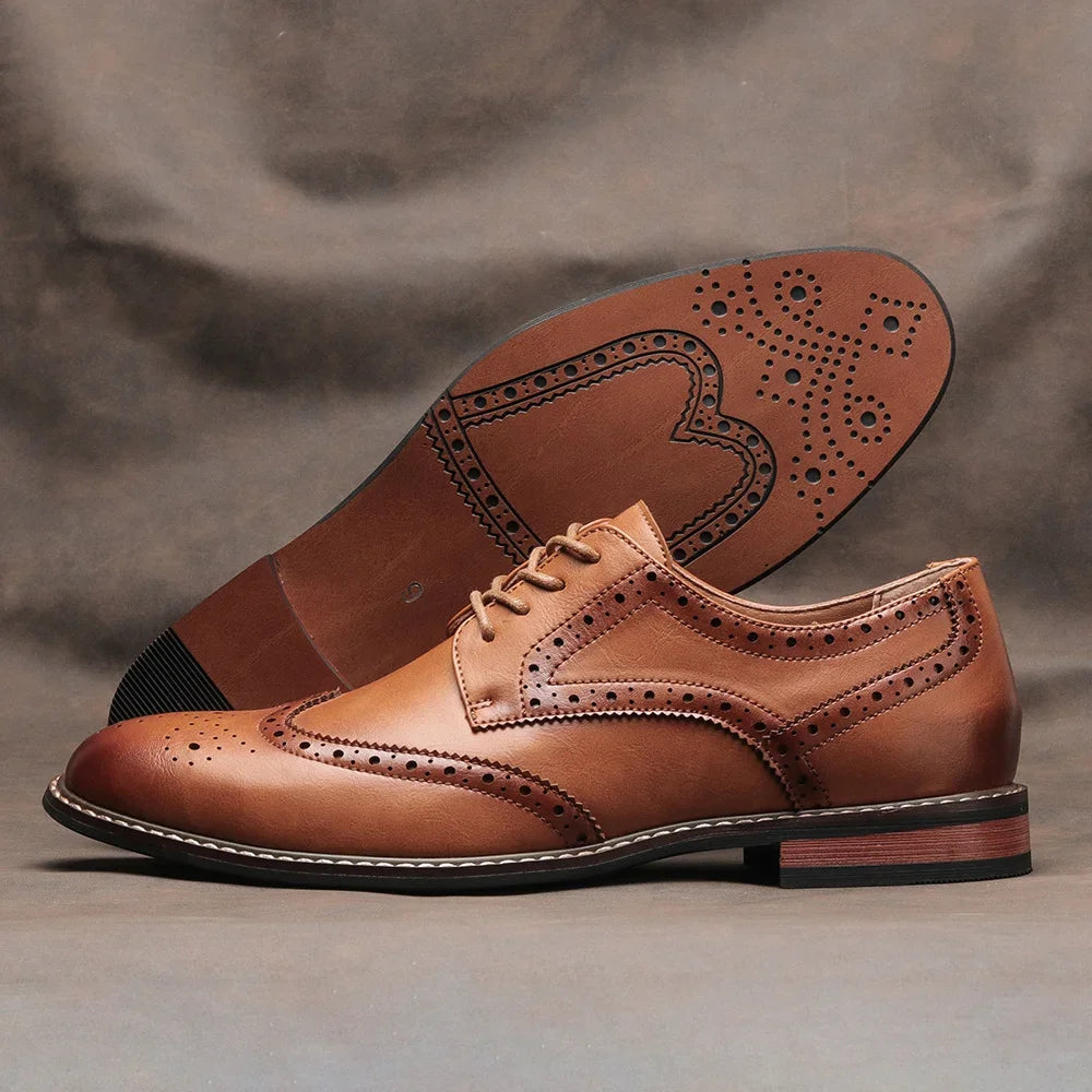 "Step up your style game with our Size 7-13 Brogue Dress Shoes—perfect for weddings and social events. Crafted from premium Synthetics for the sophisticated man."