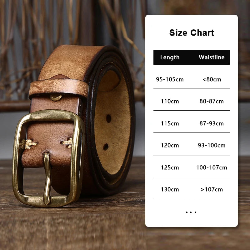 3.8CM Width, 4MM Thick Cowhide Belt: Genuine Leather with Copper Buckle. High-quality, retro luxury strap for men, perfect for casual jeans. Durable and stylish, offering a sophisticated touch to any outfit.