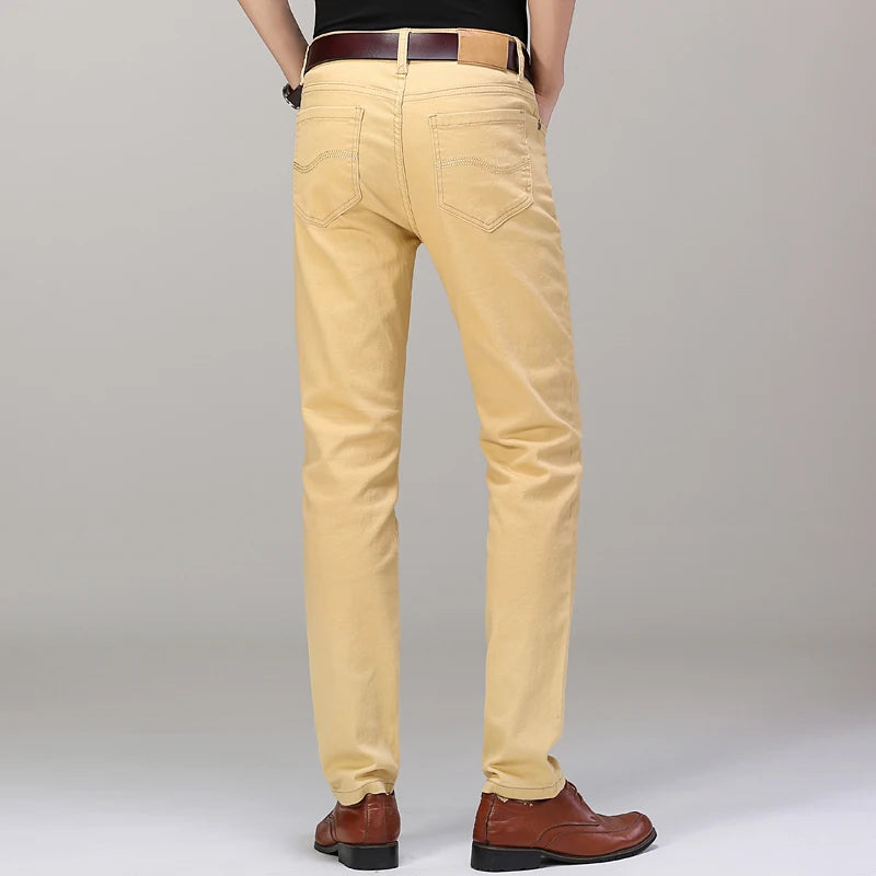 New Men's Khaki Jeans for Pants Classic Business Fashion Solid Color Cotton Stretch Slim Denim Trousers Male SIZES 28-40