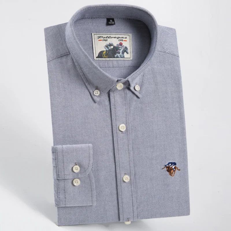 Experience timeless comfort and style with our men's long sleeve Oxford casual shirt, made from 100% cotton.