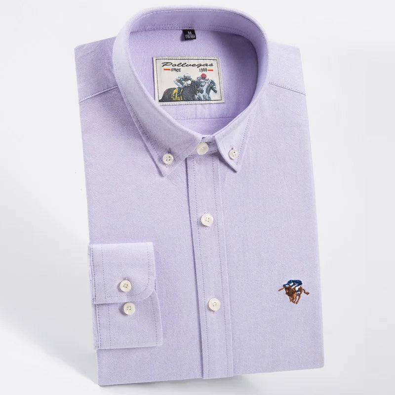 Experience timeless comfort and style with our men's long sleeve Oxford casual shirt, made from 100% cotton.