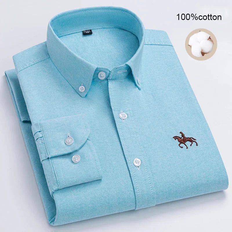 Large size Full Men's Shirts 100% Pure Cotton Oxford business Casual Shirt soft slim fit formal plain shirt Long Sleeve clothes