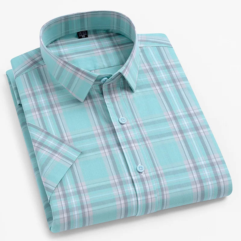 Stay cool and stylish this summer with our 100% cotton short sleeve men's shirts!