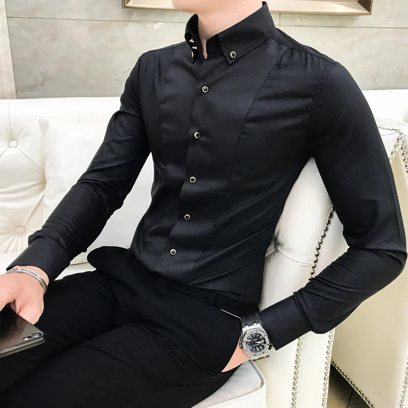 Introducing our luxury brand new men's long sleeve elegant shirt, crafted with sophistication and style in mind.