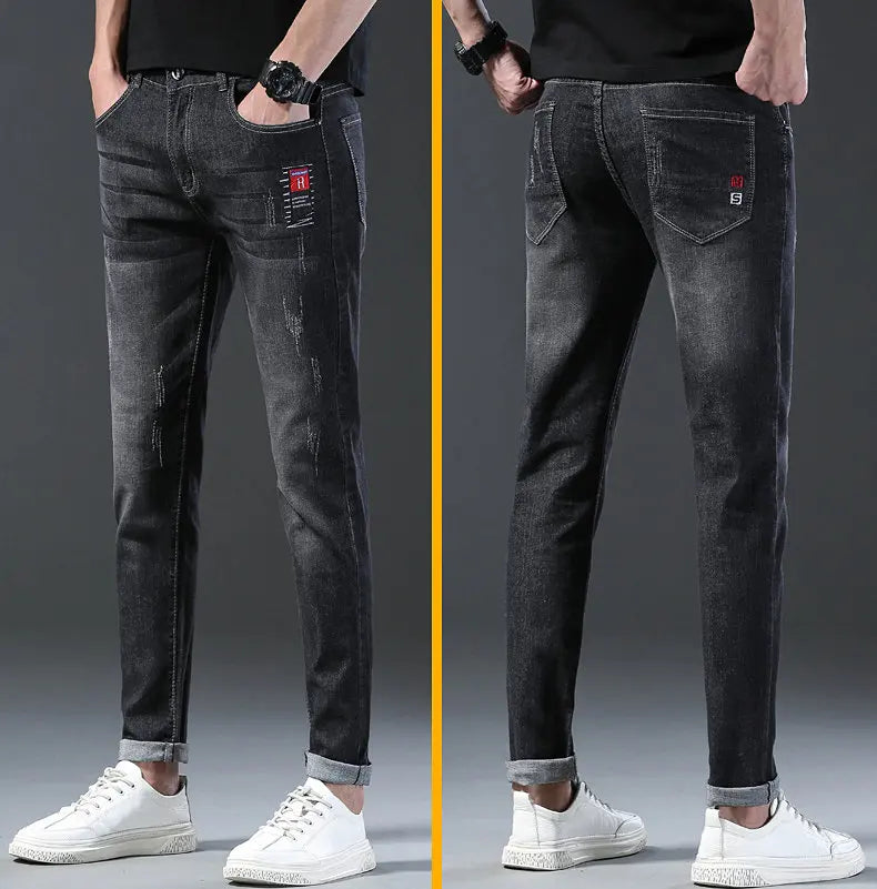 Discover our latest fashion: men's straight grey middle-waist casual denim trousers, blending style and comfort effortlessly.