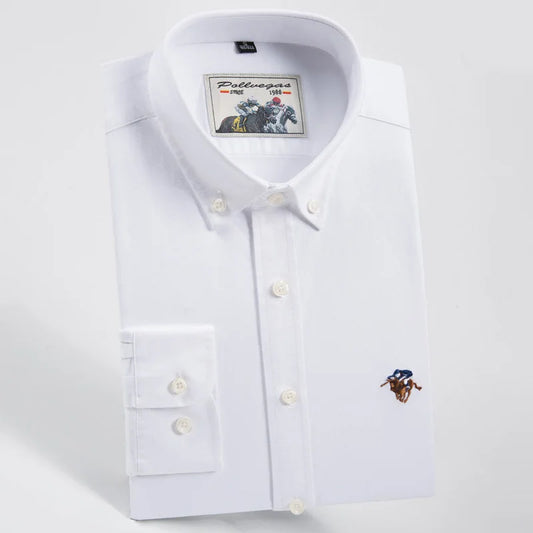 Experience timeless comfort and style with our men's long sleeve Oxford casual shirt, made from 100% cotton.