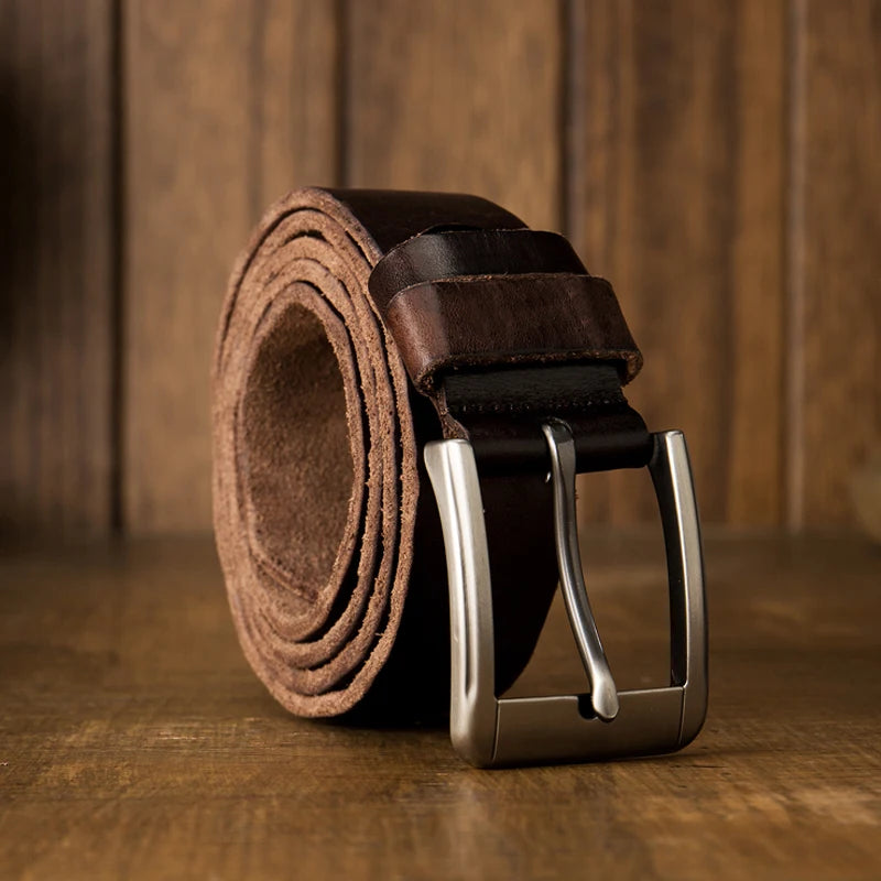 Check out this awesome handmade vintage genuine leather belt! It's top layer of cowhide leather and features a stainless alloy pin buckle. This belt is a great addition to any wardrobe, perfect for casual wear.