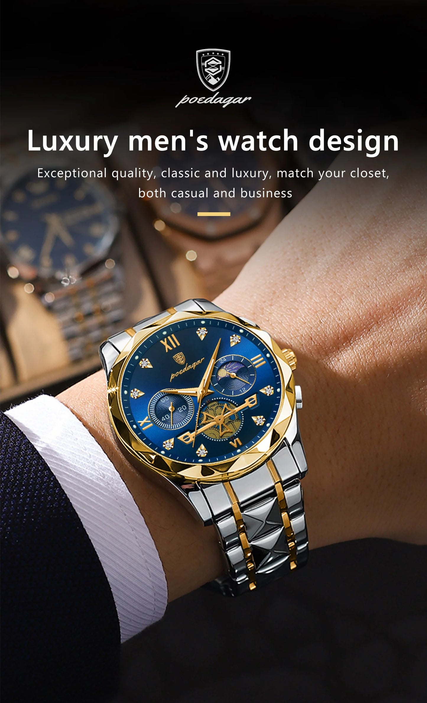 Discover elegance and precision with the POEDAGAR luxury wristwatch.