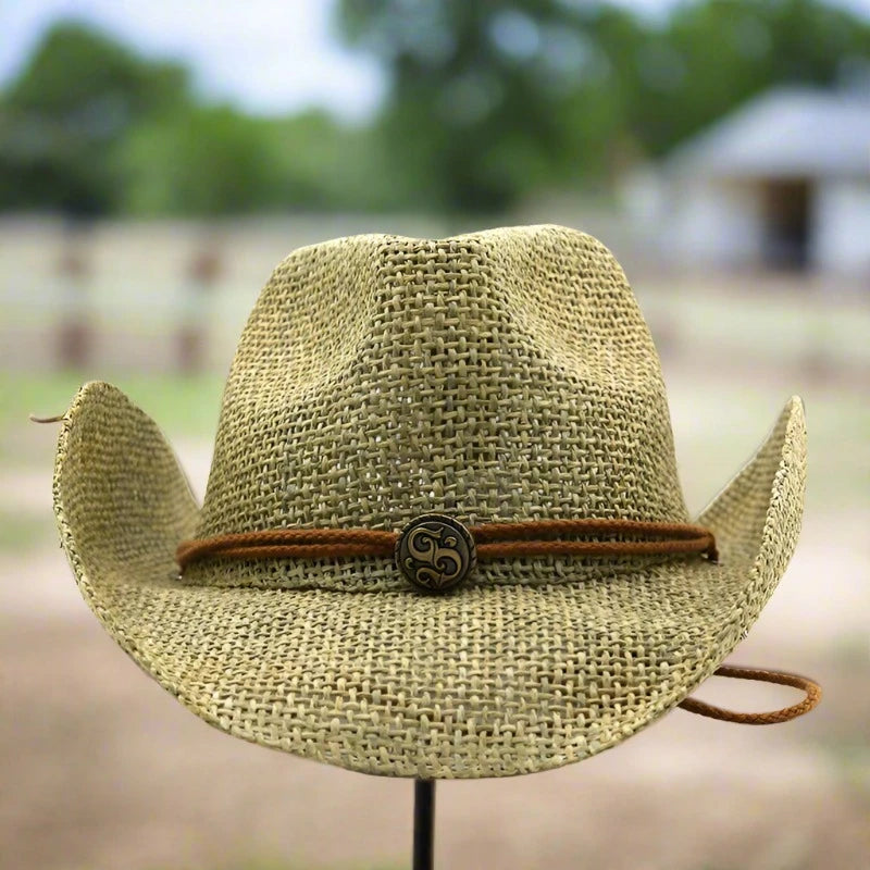 "Upgrade your summer style with our personalized western cowboy straw hat. Perfect for the beach, this simple sun hat for men offers a comfortable fit in sizes 56-58CM."