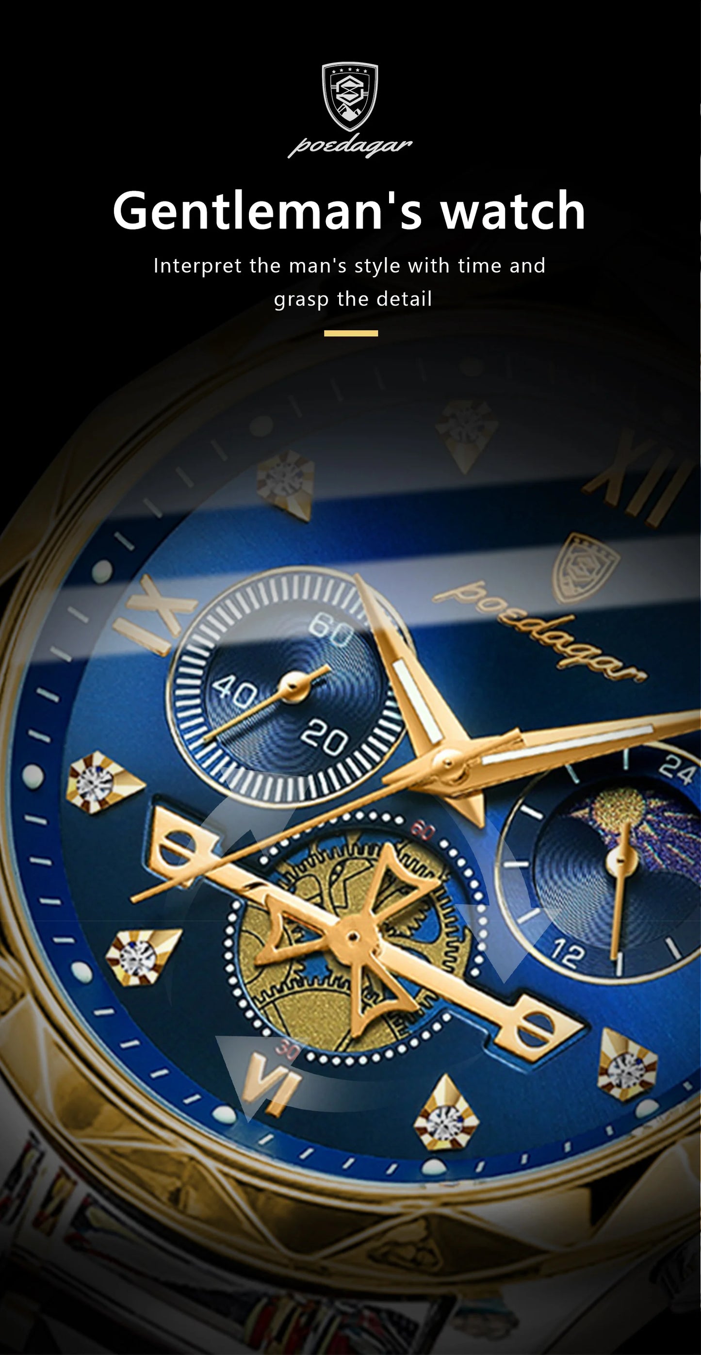 Discover elegance and precision with the POEDAGAR luxury wristwatch.