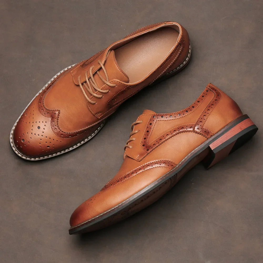 "Step up your style game with our Size 7-13 Brogue Dress Shoes—perfect for weddings and social events. Crafted from premium Synthetics for the sophisticated man."