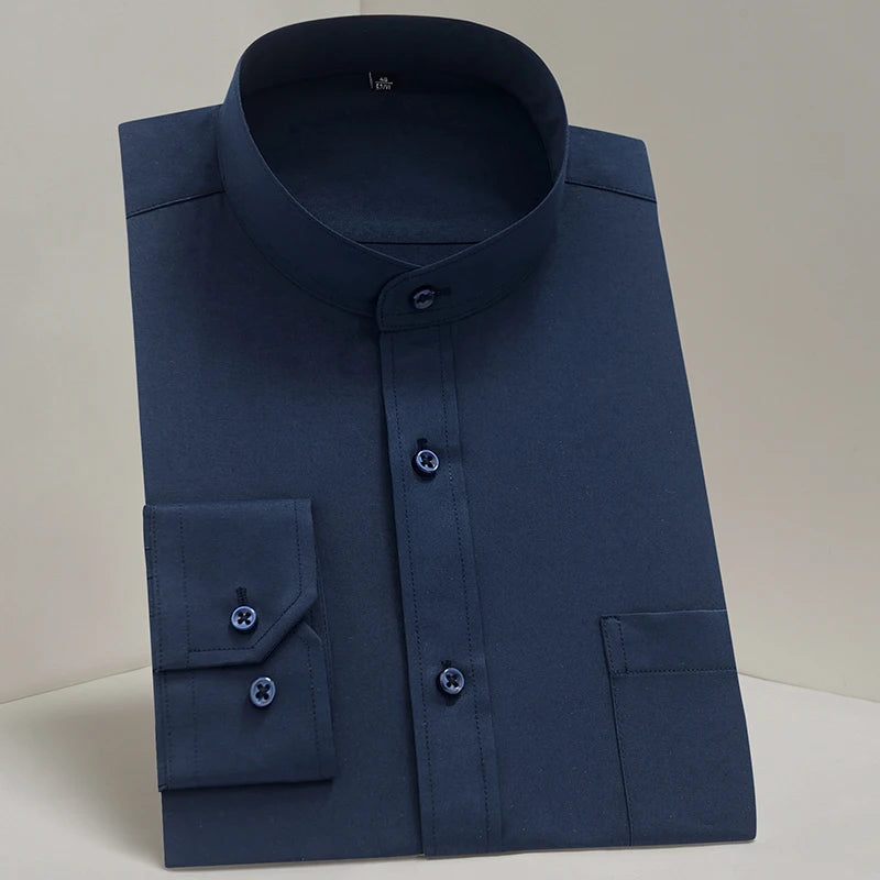 Elevate your professional look with our men's long sleeve, anti-wrinkle shirt featuring a slim fit and small lapel, perfect for business formal attire.