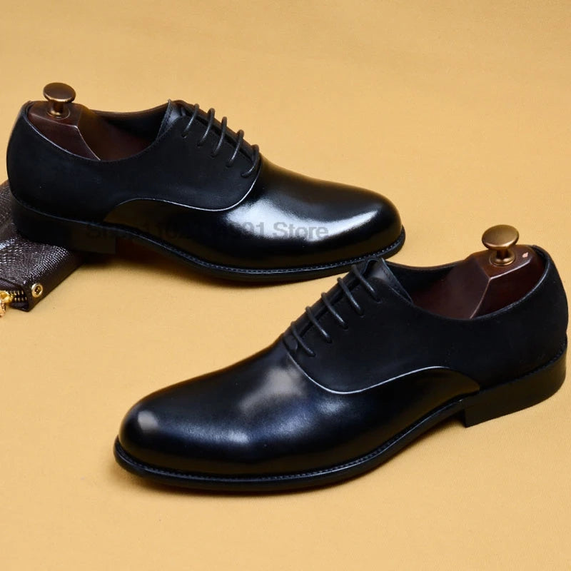 "Step up your style with HNXC Men's Oxford Genuine Leather Shoes. Available in classic black and brown, these brogue lace-up shoes are perfect for weddings, office, and business formal events.