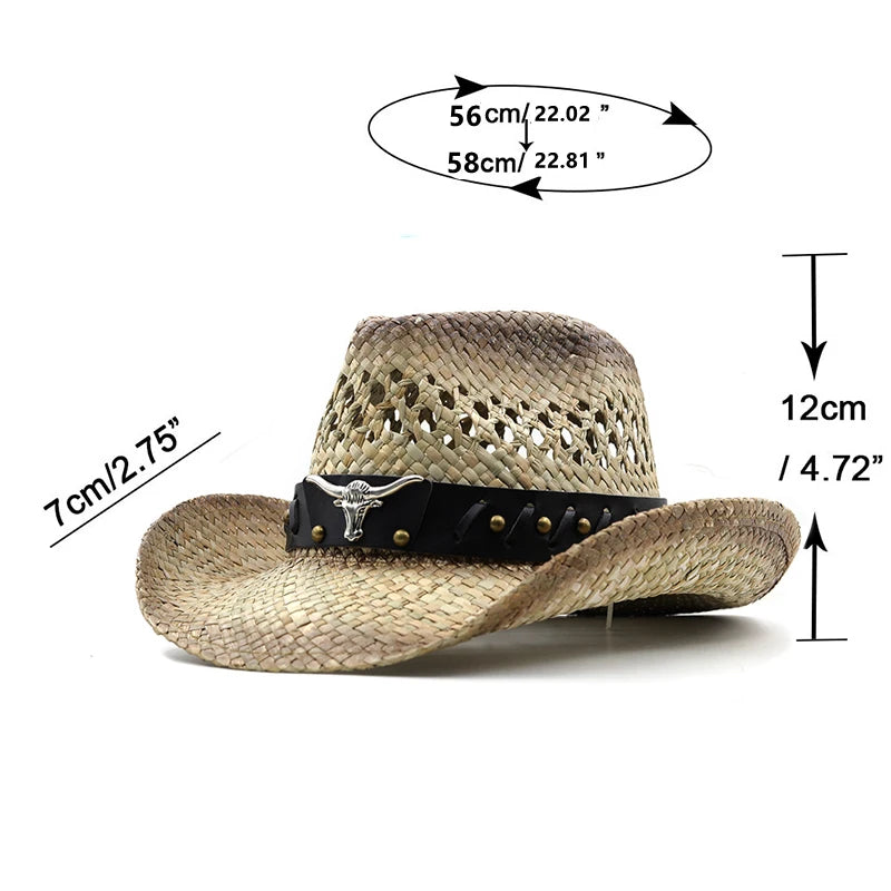 Hollow straw hat. Men's straw cowboy hats in three colours are perfect for summer parties and beach outings.