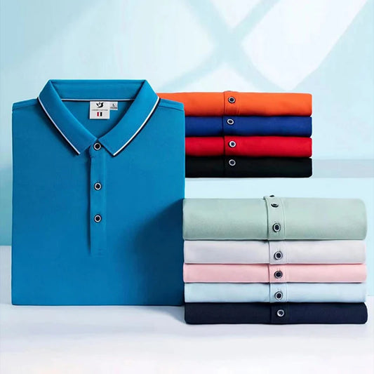 Elevate your casual style with our men's business polo short sleeve t-shirt, perfect for a polished yet relaxed look.