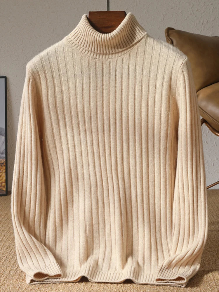 Embrace the warmth and style of the season with our 100% Wool Knit Pullover Men's Turtleneck. Stay cozy and confident in this business casual long sleeve top, designed to keep you comfortable through autumn and winter.