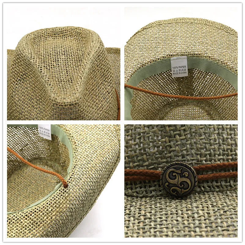 "Upgrade your summer style with our personalized western cowboy straw hat. Perfect for the beach, this simple sun hat for men offers a comfortable fit in sizes 56-58CM."