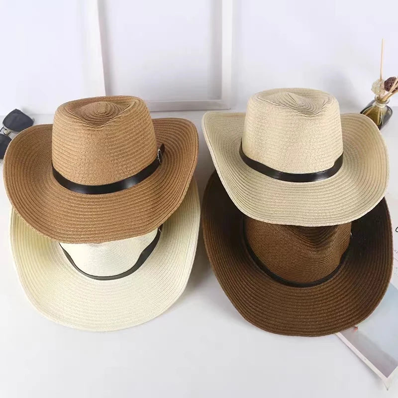 New 62cm Extra Large Size Foldable Jazz Straw Hat for Men, Summer Beach Sun Hat with Lanyard, Sunscreen for Outdoor Sports, Wholesale