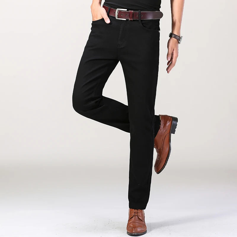 New Men's Khaki Jeans for Pants Classic Business Fashion Solid Color Cotton Stretch Slim Denim Trousers Male SIZES 28-40