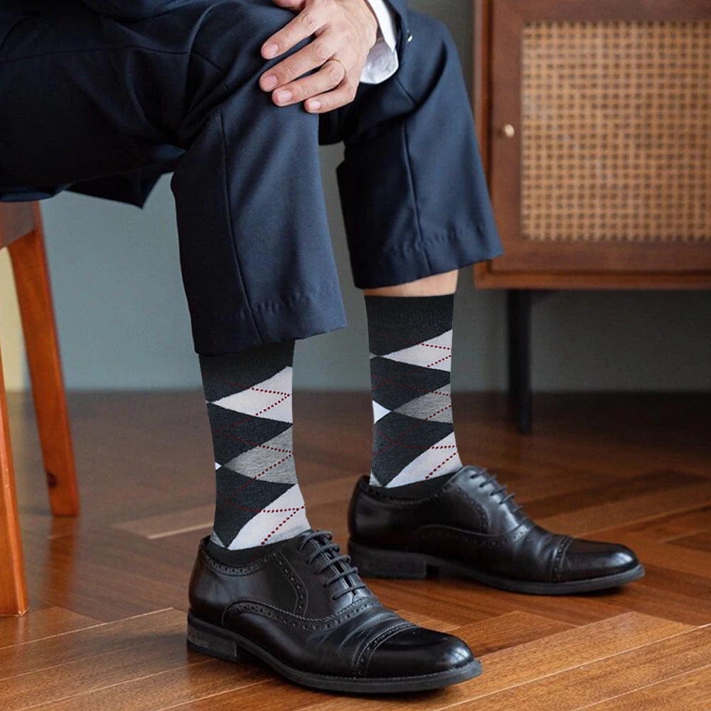 Upgrade your sock drawer with 5 pairs of stylish and comfortable plus-size men's argyle dress socks!