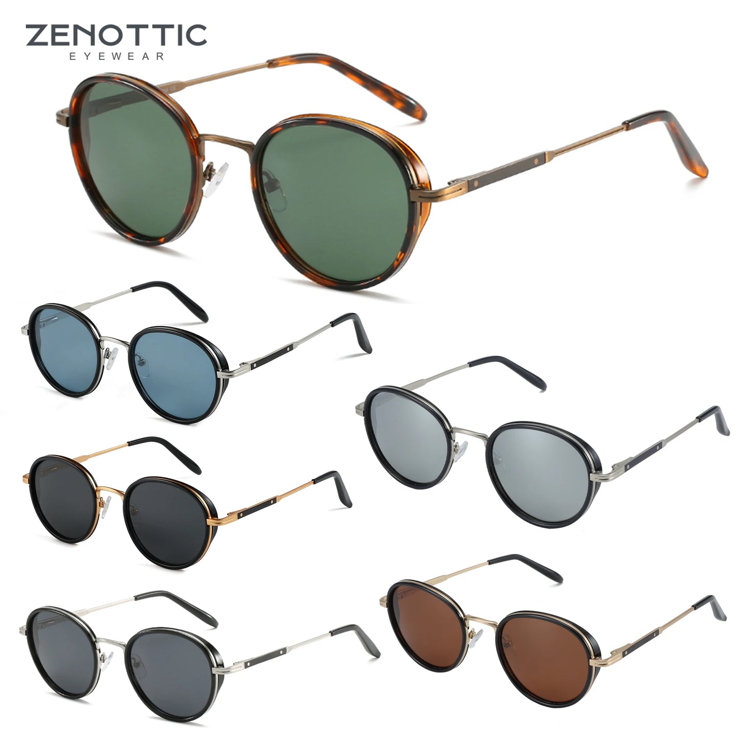 ZENOTTIC 2024 Steampunk Sunglasses Retro Round Polarized Fashion Sun Glasses for Men Vintage UV400 Circular Shades 430002