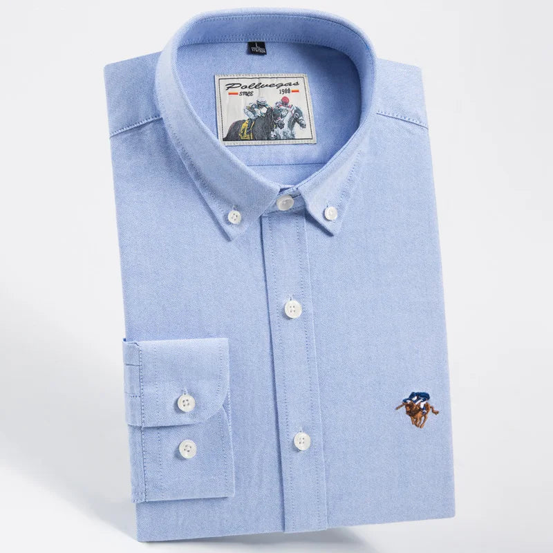 Experience timeless comfort and style with our men's long sleeve Oxford casual shirt, made from 100% cotton.