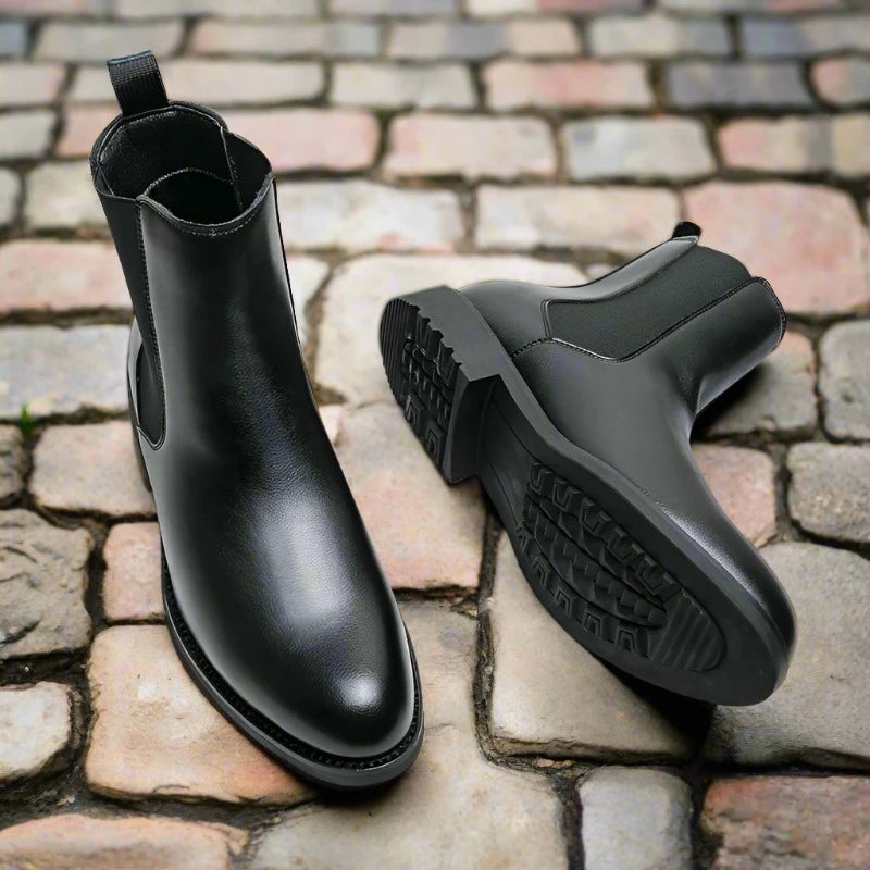 Elevate your style with British Style Chelsea Boots for men. Perfect for autumn, this mid-calf, split leather dress shoes are ideal for business and formal occasions. Experience timeless elegance and comfort with every step.