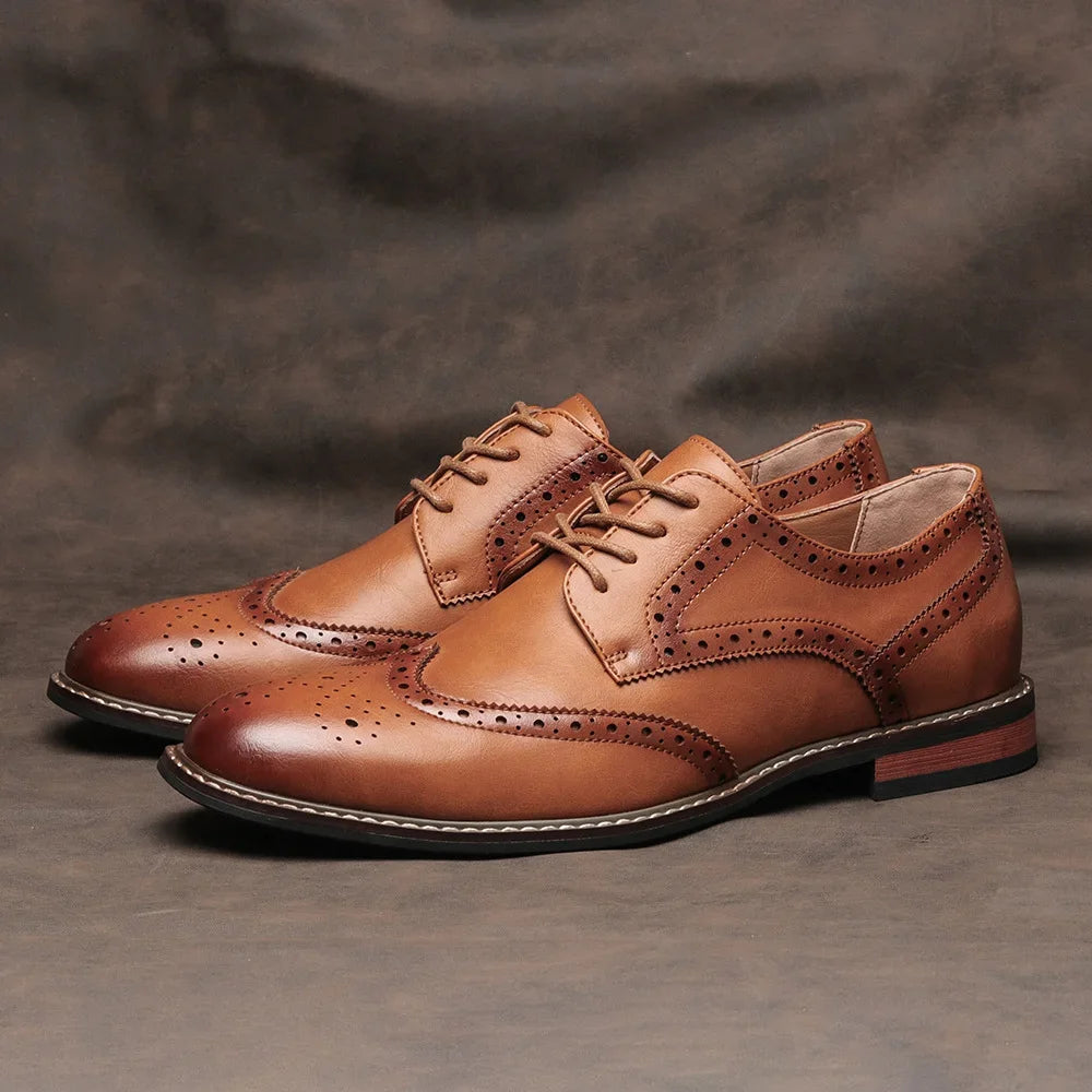 "Step up your style game with our Size 7-13 Brogue Dress Shoes—perfect for weddings and social events. Crafted from premium Synthetics for the sophisticated man."